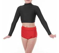 R&N FASHIONS - Long Sleeve Crop Top Women, Basic Polo Neck Tee - Lightweight Stretchy Casual Slim-Fit Jumper for Ladies - Winter Layering & Summer Slim Top (9-10 Years, Black)