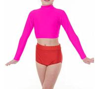 R&N FASHIONS - Long Sleeve Crop Top Women, Basic Polo Neck Tee - Lightweight Stretchy Casual Slim-Fit Jumper for Ladies - Winter Layering & Summer Slim Top 13-14 Years, Florescent Pink