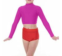 R&N FASHIONS - Long Sleeve Crop Top Women, Basic Polo Neck Tee - Lightweight Stretchy Casual Slim-Fit Jumper for Ladies - Winter Layering & Summer Slim Top (7-8 Years, Hot Pink)