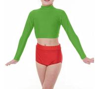 R&N FASHIONS - Long Sleeve Crop Top Women, Basic Polo Neck Tee - Lightweight Stretchy Casual Slim-Fit Jumper for Ladies - Winter Layering & Summer Slim Top 13-14 Years, Green