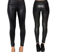 R&N FASHIONS Women’s Black Wet Look PVC Leggings, High Rise, Elasticated Waist, Sexy Shiny Faux Leather Look, Comfortable Pull-On Style, Fashionable Stretchy Tights (Black, 12-14)