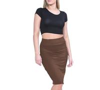 R&N FASHIONS Women's Bodycon Midi Tube Skirt for Office or Casual Wear in Plus Sizes with High Waist Knee-Length Fit in Stretchy Viscose Fabric for Everyday Bodycon Style (Chocolate, 12-14)