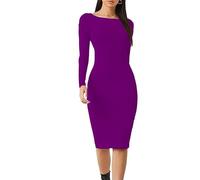 R&N FASHIONS - Womens Plain Bodycon Long Sleeve Maxi/Midi Dress - Round Neck Casual - Comfortable & Lightweight - Suitable for The Holiday, Travel, Party, Wedding, Cocktail,