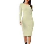 R&N FASHIONS - Womens Plain Bodycon Long Sleeve Maxi/Midi Dress - Round Neck Casual - Comfortable & Lightweight - Suitable for The Holiday, Travel, Party, Wedding, Cocktail,