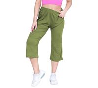 R&N FASHIONS Women's Plus Size 3/4 Cropped Culottes with Elastic Waist, Stretchy Viscose Palazzo Shorts, Mid Rise Lightweight Casual Summer Trousers for Ladies (16, Khaki)