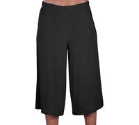 R&N FASHIONS Women's Plus Size 3/4 Cropped Culottes with Elastic Waist, Stretchy Viscose Palazzo Shorts, Mid Rise Lightweight Casual Summer Trousers for Ladies (12, Black)