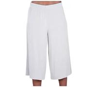 R&N FASHIONS Women's Plus Size 3/4 Cropped Culottes with Elastic Waist, Stretchy Viscose Palazzo Shorts, Mid Rise Lightweight Casual Summer Trousers for Ladies (14, White)