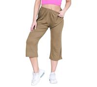 R&N FASHIONS Women's Plus Size 3/4 Cropped Culottes with Elastic Waist, Stretchy Viscose Palazzo Shorts, Mid Rise Lightweight Casual Summer Trousers for Ladies (12, Mocha)