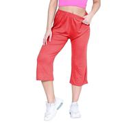 R&N FASHIONS Women's Plus Size 3/4 Cropped Culottes with Elastic Waist, Stretchy Viscose Palazzo Shorts, Mid Rise Lightweight Casual Summer Trousers for Ladies (20, Red)