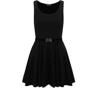 R&N FASHIONS Womens Skater Dress Ladies Plain Franki Flared Dress The Belt is not Included (Black, M-L)