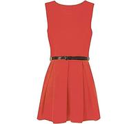 R&N FASHIONS Womens Skater Dress Ladies Plain Franki Flared Dress The Belt is not Included (Coral, S-M)