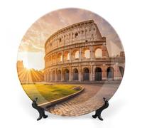 R-ome Italy Sunset Bone China Decorative Plate with Display Stand Ceramic Dinner Plates for Home Kitchen Bedroom Decor 6inch