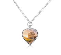 R-ome Italy Sunset Pet Ashes Necklace Heart Silver Classic Pet Pendant Memorials Funerary for Dog Cat Lover