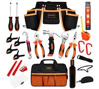 R RECOMFIT 15 Pieces Kids Real Tool kit Children Real Tool Set with Real Hand Tools, Kids Tool Belt, Pouch Bag ,Magnetic Wristband for Small Hands DIY Woodworking Projects Home Repair