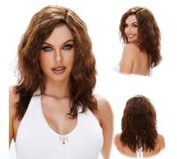 R REEWES FASHION HAIR 13x4x1 Chocolate Brown Glueless Lace Front Wigs Pre Plucked Synthetic Water Wave wig With Reddish Brown Highlight Wear and Go HD lace front Wig for Women