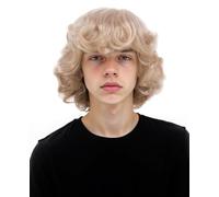 R REEWES FASHION HAIR Mens Short Curly Blonde Wig Anime Cosplay Wigs Halloween Cosplay Costume Hair Wig for Daily Wear