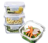 R.repad yay Square Glass Food Storage Containers, Small Square Storage Containers With Airtight Lids, 2Cup Glass Meal Prep Bowls, Leak-proof lunch Bowls, Dishwasher Microwave Freezer Safe -(White)