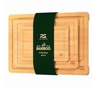 R RUISHENG Bamboo Cutting Boards for Kitchen Wooden Cutting Board with Juice Grooves Thick Chopping Board Set with Easy Grip Handle Large Serving Board for Raw Deli Fruits and Vegetables (3-Piece)