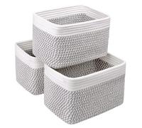 R RUNKA Small Cotton Rope Storage Basket Set of 3 - 11"x7"x7" - Perfect Woven Baskets for Storage, Ideal for Organizing Toys, Towels, and More - White & Mixed Grey