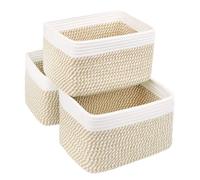 R RUNKA Small Cotton Rope Storage Basket Set of 3 - 11"x7"x7" - Perfect Woven Baskets for Storage, Organizing Toys, Towels, and More - White & Mixed Camel