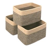R RUNKA Small Cotton Rope Storage Basket Set of 3 - 11"x7"x7" - Perfect Woven Baskets for Storage, Organizing Toys, Towels, and More - Camel & Mixed Black