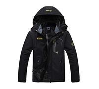 R RUNVEL Waterproof Coats for Men Winter Rain Coats Outdoor Warm Fleece Jackets with Hood for Ski Hiking Camping Walking Mountain Fishing Hunting Black UK 3XL