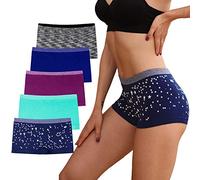 R RUXIA Womens Boyshort Panties Seamless Ladies Underwear Full Coverage Briefs No Show Boxers for Sleep and Workout Printing Boyshort 5-Pack