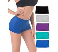 R RUXIA Women's Boyshort Panties Seamless Nylon Underwear Stretch Boxer Briefs 5 Pack, Rx-b2102spt, M