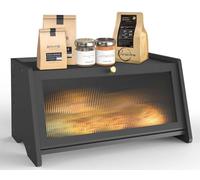 R S Trade Black Bread Bin, Bamboo Bread Bins for Kitchen Countertop, Large Retro Storage Box for Homemade Bread Fruits & Spices with Acrylic Frosted Window