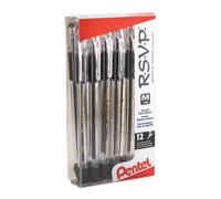 R.S.V.P. Pentel Ballpoint Pen, Medium, Black Ink, Pack of 12)