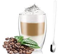 R&SB 350ml Double Walled Glass Coffee Mug, Cappuccino Latte Macchiato Tea Milk Glass Cups Heat Resistant Cup (Without Handle), with a Stainless Steel Spoon