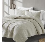 R.SHARE 100% Cotton Bedding Quilt Set Cal King Size Beige, Farmhouse Country California King Size Quilt Neutral, Shabby Chic Bedspread, Rustic Textured Gauze, Oversized Cozy Coverlet Set with 2 Shams