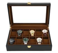 R.SHENGTE Watch Box,12 Slots Wooden Watch Organizer Box with Real Glass Top,Jewelry Storage Display Case for Men Father Husband Boy Friend (12 Slots)