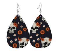 r skull sheep head daisy Printed teardrop-shaped leather earrings | High-end design, light luxury earrings