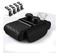 R-timer Car Armrest Cushion for Honda Jazz 3 (III) GK I 2015-2020, Middle Console Box Pad Leather Organiser with Cup Holder Tissue Dispenser Black