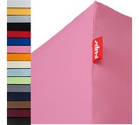 r-up Fits Fitted Sheet 120 x 200 - 130 x 200 to 35 cm Height, Many Colours, 100% Cotton, 130 g/m², Oeko-Tex, Stress-Free, Also for High Mattresses (Pink)