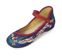 R&V Fashion Women Shoes Walking Dancing Embroidery Vintage Mary Jane Flats(5 UK(Insole: 9.45 inch),Blue)