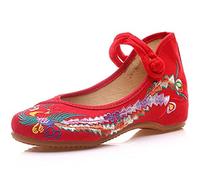 R&V Fashion Women Shoes Walking Dancing Embroidery Vintage Mary Jane Flats(6 UK(Insole:9.84 inch),Red)