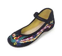 R&V Fashion Women Shoes Walking Dancing Embroidery Vintage Mary Jane Styles Flats Size US 4.5-US 9 (4 UK (Insole: 9.25 inch), Black)