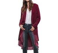 R.Vivimos Autumn Winter Women Velvet Ruffle Coat Casual Vintage Long Jacket Collarless Classic Swallowtail Hem Blazer(Large,Mulberry)