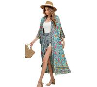 R.Vivimos Women's Boho Floral Loose Shawl Kimono Cardigan | Open Front,Long Sleeve,With Belt,Oversized,Flowy,Casual,Beach,Vacation,Hawaii,Holiday,Cruise,Long Beach Cover Up