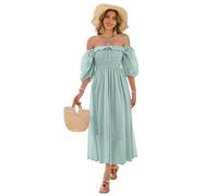 R.Vivimos Women's Polka Dot Slim Fit Half Puff Sleeve Dress Square Neck Cottagecore Long Midi Dress(XLarge,Green)