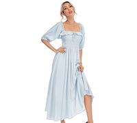 R.Vivimos Women's Polka Dot Slim Fit Half Puff Sleeve Dress Square Neck Cottagecore Long Midi Dress(XLarge,SkyBlue)