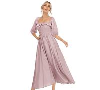 R.Vivimos Women's Polka Dot Slim Fit Half Sleeve Dresses Square Collar Long Midi Dress(Medium,Mauve)