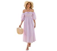 R.Vivimos Women's Polka Dot Slim Fit Half Sleeve Dresses Square Collar Long Midi Dress(Medium,Purple)