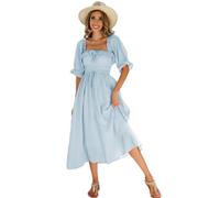 R.Vivimos Women's Polka Dot Slim Half Sleeve Puff Flare Sleeve Square Neck Tie Long Midi Dress(Small,SkyBlue#2)