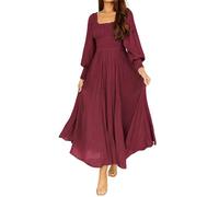 R.Vivimos Women's Square Neck Long Puff Sleeve Maternity Maxi Dress Empire Waist Swiss Dots Long Peasant Dress(Large,WineRed)