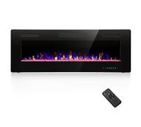 R.W.FLAME 60"/ 152cm Media Wall Fireplace, Ultra-Thin Recessed & Wall Mounted Electric Fire with 12 Colors Flame Effect, 5 Speeds, 1000/2000W Heater, Remote Control for Living Room