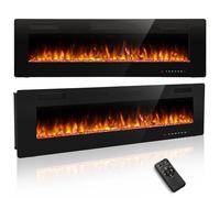 R.W.FLAME 60" Media Wall Electric Fireplace, Ultra-Thin Recessed & Wall Mounted Fire with 12 Colors Flame Effect, 5 Speeds, 1000/2000W Heater, Remote Control for Living Room