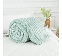 R&Z Chunky Thick Super Soft Faux Fur Mink Ribbed Cord Blanket Sofa Bed Lounge Throw Blanket (Duck Egg, Double 150x200cm)